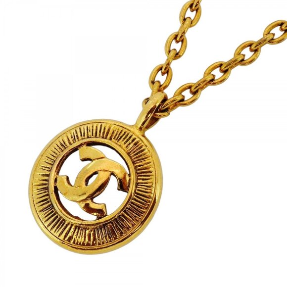 CHANEL Authentic Gold Logo Necklace